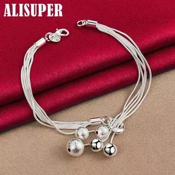 Ювелирные изделия из стерлингового серебра 925 пробы, цепочка в виде змеи, гладкие матовые бусины, кулон-браслет