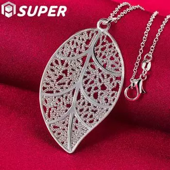 Ювелирные изделия из стерлингового серебра 925 пробы, 18-дюймовая цепочка с большим листом и подвеской 45cm