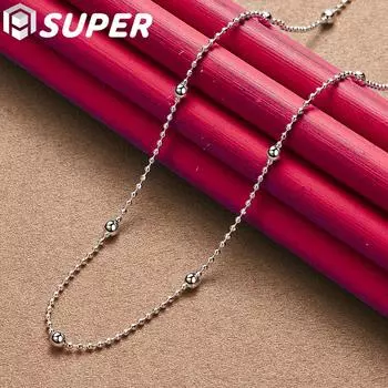 Ювелирные изделия из стерлингового серебра 925 пробы, 16/18/20/22/24 дюйма, 4 мм, полностью гладкие бусины-цепочки 40cm