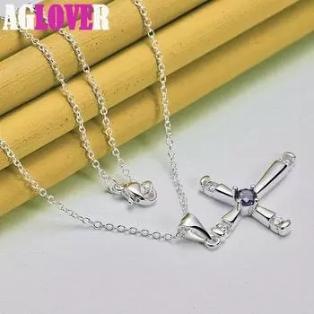 Ювелирные изделия из стерлингового серебра 925 пробы с круглым циркониевым крестом AAA 45cm