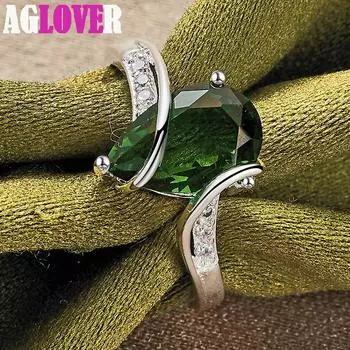 Ювелирные изделия из стерлингового серебра 925 пробы с зеленым цирконом ААА 7#