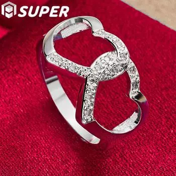 Ювелирные изделия из стерлингового серебра 925 пробы с двойным сердцем AAA и цирконом 7#