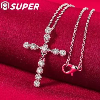 Ювелирные изделия из стерлингового серебра 925 пробы с белым цирконом AAA и крестом 45cm