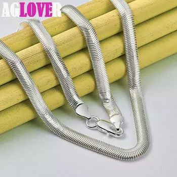 Ювелирные изделия из стерлингового серебра 925 пробы, 16/18/20/22/24 дюйма, 6 мм, плоская цепочка в виде змеи 40cm