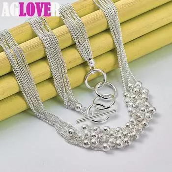 Ювелирные изделия из стерлингового серебра 925 пробы с несколькими цепочками из матового шарика и виноградных бусин 45cm