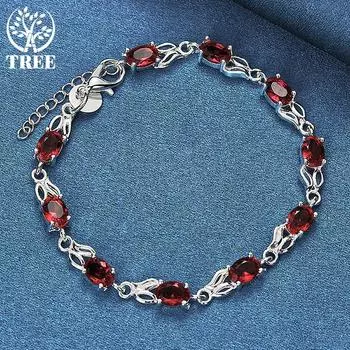 Ювелирные изделия из стерлингового серебра 925 пробы с красным цирконом AAA 20cm