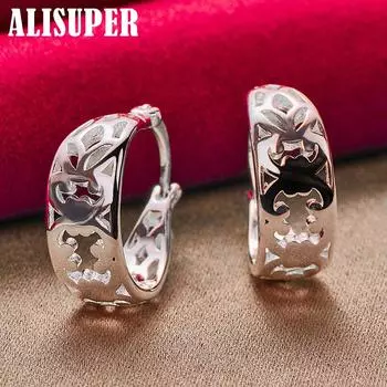 Ювелирные изделия из стерлингового серебра 925 пробы с геометрическими полыми серьгами-кольцами 2.10*1.60cm