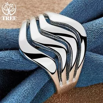 Ювелирные изделия из стерлингового серебра 925 пробы с четырьмя линиями и гладкими кольцами 6#