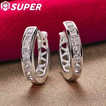 Ювелирные изделия из стерлингового серебра 925 пробы с треугольными полыми серьгами с цирконом AAA