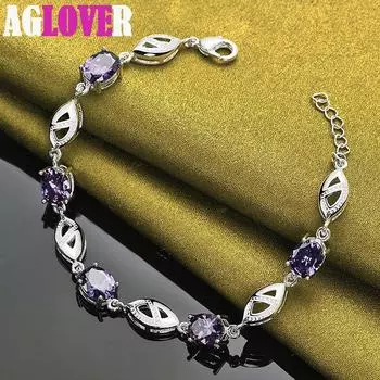 Ювелирные изделия из стерлингового серебра 925 пробы с фиолетовым большим цирконом AAA 20cm