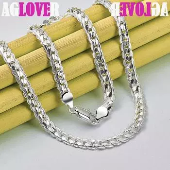 Ювелирные изделия из стерлингового серебра 925 пробы, 6 мм, боковая цепочка, 16/18/20/22/24 дюйма 40cm