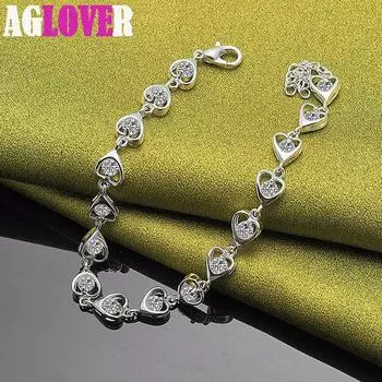 Ювелирные изделия из стерлингового серебра 925 пробы AAA с цирконом в виде сердца-цепочки 20cm