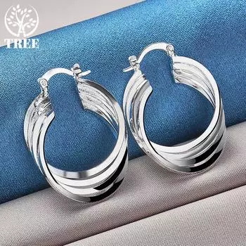 Ювелирные изделия из стерлингового серебра 925 пробы с четырьмя витками и круглыми серьгами-кольцами