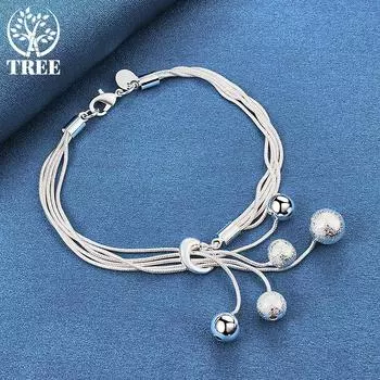 Ювелирные изделия из стерлингового серебра 925 пробы, цепочка в виде змеи, гладкие матовые бусины, кулон-браслет 20cm