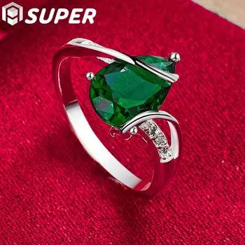 Ювелирные изделия из стерлингового серебра 925 пробы с зеленым цирконом ААА 7#