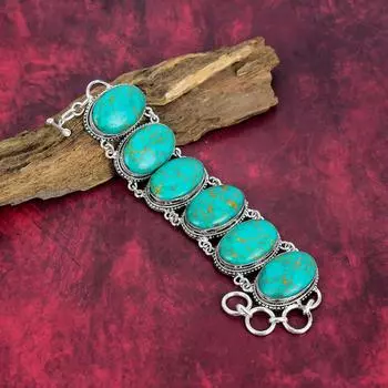 Ювелирные изделия из стерлингового серебра 925 пробы с медной бирюзой, ювелирные изделия из браслета ручной работы для нее, замечательные ювелирные изделия из бирюзового драгоценного камня для женщин 8 Inches With Adjustable синий