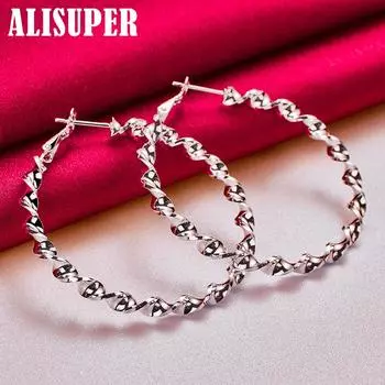 Ювелирные изделия из стерлингового серебра 925 пробы, 45 мм, круглые серьги-кольца с рябью