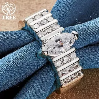 Ювелирные изделия из стерлингового серебра 925 пробы с овальным круглым кольцом с цирконом AAA 7#