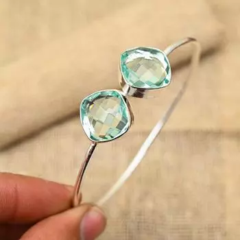 Ювелирные изделия из стерлингового серебра 925 пробы с акваапатитом, драгоценный камень ручной работы, регулируемые манжеты для женщин Adjustable синий