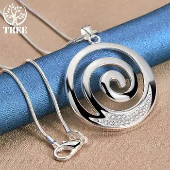 Ювелирные изделия из стерлингового серебра 925 пробы с цирконом AAA и круглым спиральным кулоном 45cm