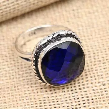 Ювелирные изделия из стерлингового серебра 925 пробы с замечательным синим сапфиром и драгоценным камнем ручной работы 4 синий