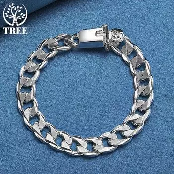 Ювелирные изделия из стерлингового серебра 925 пробы с боковой цепочкой и квадратной пряжкой шириной 10 мм 20cm