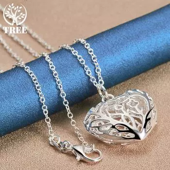 Ювелирные изделия из стерлингового серебра 925 пробы с полым шаром в форме сердца любви 18 дюймов, ожерелье с подвеской-цепочкой 45cm