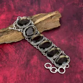 Ювелирные изделия из стерлингового серебра 925 пробы с дымчатым топазом, красивый браслет ручной работы, украшения из драгоценных камней для нее 8 Inches With Adjustable коричневый