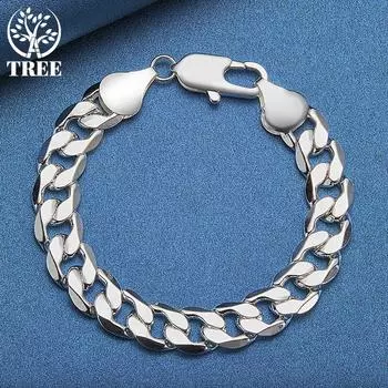 Ювелирные изделия из стерлингового серебра 925 пробы, 12 мм, боковая цепочка с геометрическим узором, множество колец-браслетов 20cm