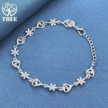 Ювелирные изделия из стерлингового серебра 925 пробы с цирконом AAA и цветком в форме сердца 20cm