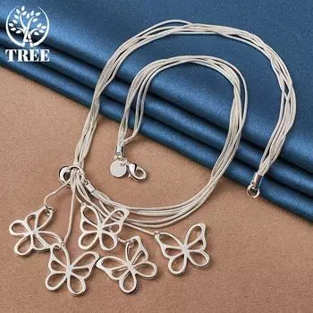 Ювелирные изделия из стерлингового серебра 925 пробы с пятью бабочками и змеями 45cm