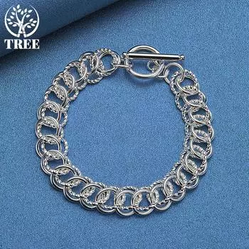 Ювелирные изделия из стерлингового серебра 925 пробы с геометрическим узором и множеством круглых браслетов 20cm