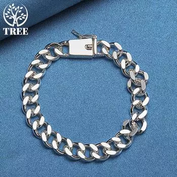 Ювелирные изделия из стерлингового серебра 925 пробы, 10 мм, боковая цепочка с квадратной пряжкой 20cm