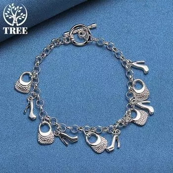 Ювелирные изделия из стерлингового серебра 925 пробы на высоком каблуке с подвеской-браслетом 20cm