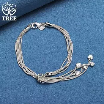 Ювелирные изделия из стерлингового серебра 925 пробы с пятью твердыми сердцами и змеями 20cm