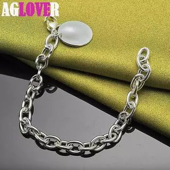 Ювелирные изделия из стерлингового серебра 925 пробы с круглым кулоном-браслетом-цепочкой 20cm