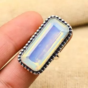 Ювелирные изделия из стерлингового серебра 925 пробы с молочным опалом ручной работы, очаровательное кольцо для женщин 4 белый