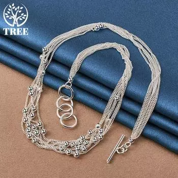 Ювелирные изделия из стерлингового серебра 925 пробы, маленькое гладкое ожерелье из шариков с виноградом и виноградом 45cm