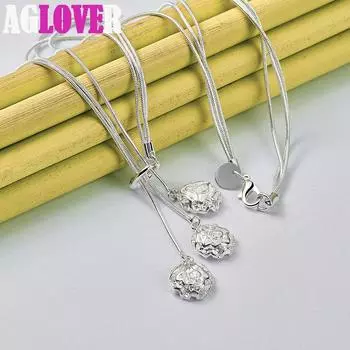 Ювелирные изделия из стерлингового серебра 925 пробы с тремя розами и змеиной цепочкой 50cm