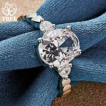 Ювелирные изделия из стерлингового серебра 925 пробы с большим цирконом AAA 6#