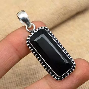 Ювелирные изделия из стерлингового серебра 925 пробы с черной шпинелью ручной работы, прекрасный кулон для женщин 1.77 Inches чёрный