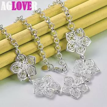 Ювелирные изделия из стерлингового серебра 925 пробы, 20-дюймовое ожерелье с подвеской в виде пяти цветов 50cm