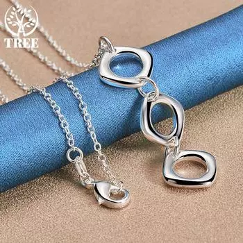 Ювелирные изделия из стерлингового серебра 925 пробы с геометрическим квадратным круглым кулоном и ожерельем 45cm