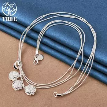 Ювелирные изделия из стерлингового серебра 925 пробы, 20-дюймовая цепочка в виде змеи с тремя розовыми потоками, кулон, ожерелье 50cm