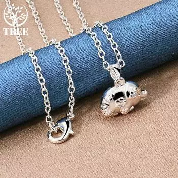 Ювелирные изделия из стерлингового серебра 925 пробы с подвеской в виде милой свиньи 45cm