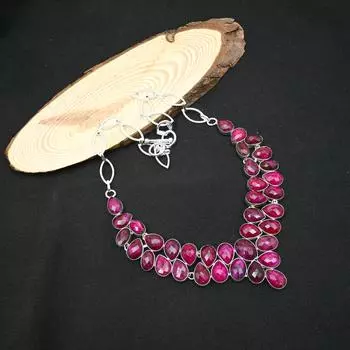 Ювелирные изделия из стерлингового серебра 925 пробы с ограненным рубином, великолепное ожерелье с драгоценными камнями, цепочка ручной работы для подарка на годовщину Adjustable With 18 Inches розовый