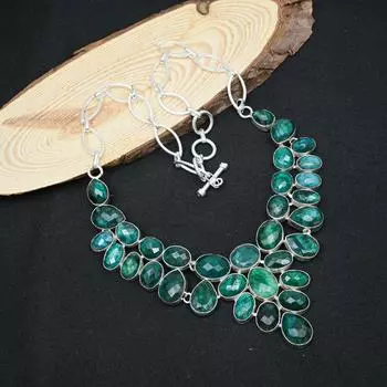 Ювелирные изделия из стерлингового серебра 925 пробы с ограненным изумрудом, красивые украшения ручной работы, ювелирные изделия из искусственного изумруда для женщин Adjustable With 18 Inches зелёный