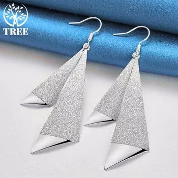 Ювелирные изделия из стерлингового серебра 925 пробы, матовые длинные геометрические серьги-капли