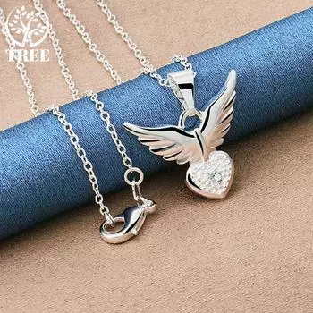 Ювелирные изделия из стерлингового серебра 925 пробы с цирконом AAA и кулоном в форме сердца с крыльями любви 45cm
