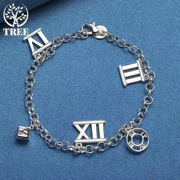 Ювелирные изделия из стерлингового серебра 925 пробы с пятью римскими цифрами и подвеской-браслетом 20cm